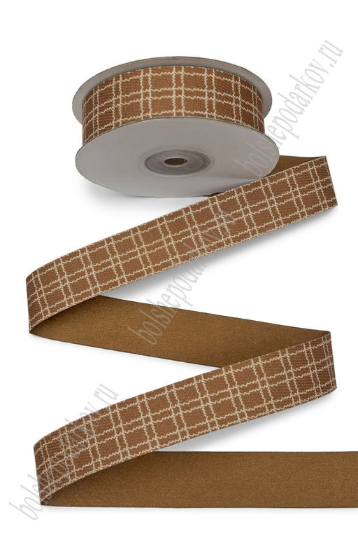 Лента тканевая двусторонняя "Клетка" 2,5 см*10 ярд (SF-7536) коричневый №5