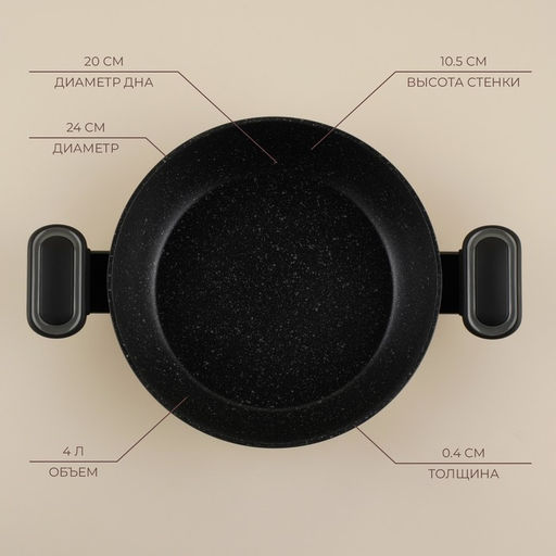 Кастрюля SL Home, 4 л, d=24 см, h=10.5 см, с крышкой, антипригарное покрытие, индукция, алюминий, чёрная