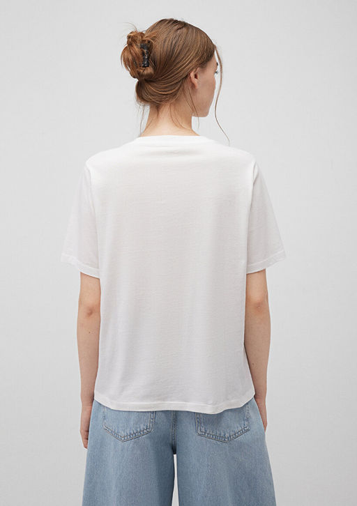 Bask?l? Beyaz Tisort - Mavi фото 4