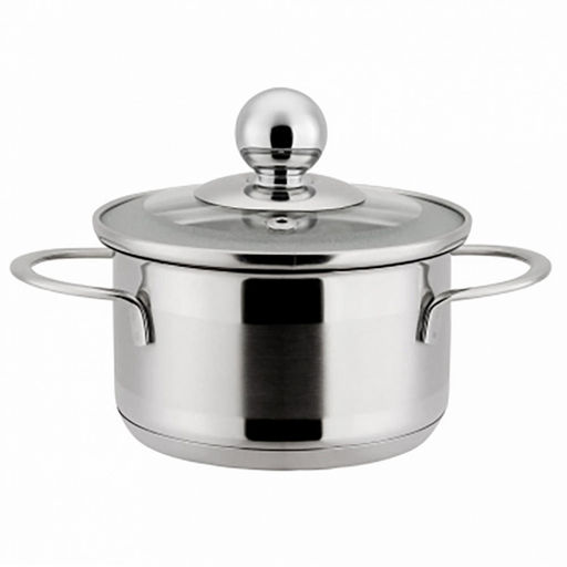 "Zeidan" Кастрюля из нержавеющей стали 1л, д14см, стеклянная крышка с матовой тонировкой, зеркальная полировка внутри и снаружи, декоративная полоса на корпусе, 3-x слойное капсулированное индукционное дно, подарочная упаковка (Китай) Подходит для ин