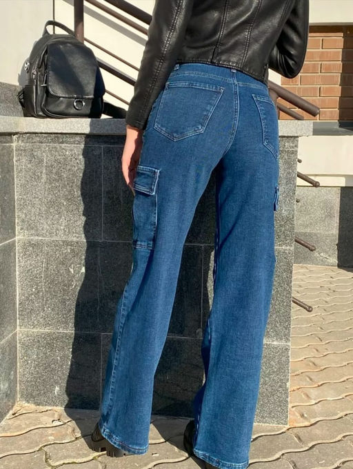 Джинсы трубы карго с карманами