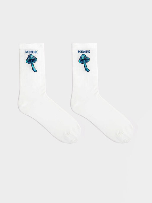 Цена за 5 пар! Носки мужские белые с рисунком в виде надписи и гриба - Mark formelle фото 3