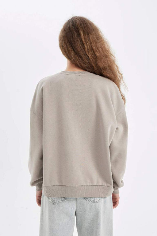 Толстовка из плотной ткани свободного кроя с круглым вырезом и принтом - Defacto фото 6