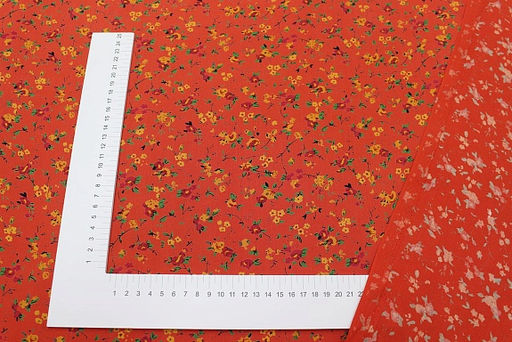 Штапель Премиум Цветочная грация цв.оранжево-красный, ш.1.45м, вискоза-100%, 120гр/м.кв - Купава фото 6