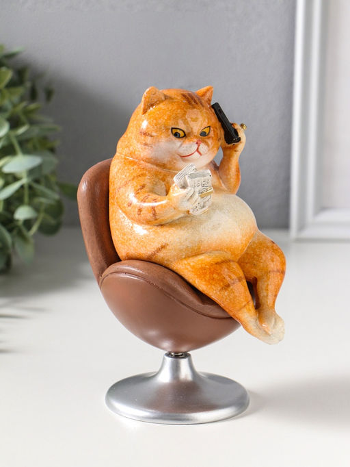 Сувенир полистоун лак "Пухлый кот - решала, в кожаном кресле" крутится 10,5х8,7х16 см
