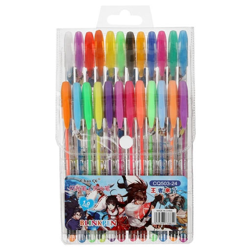 Набор гелевых ручек, 24 цвета, металлик, корпус с рисунком, в блистере на кнопке - Calligrata фото 2