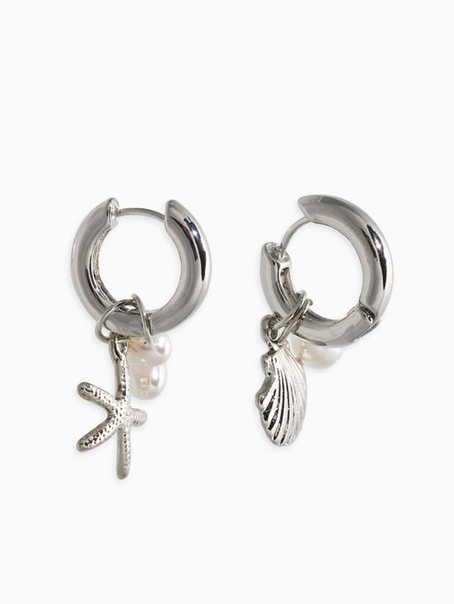 Серьги жемчуг "Ракушка со звездой", цвет белый в серебре