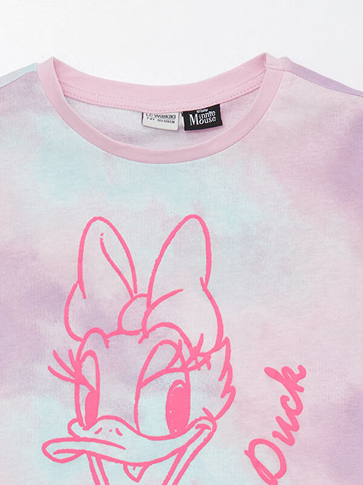 Bisiklet Yaka Daisy Duck Bask?l? K?sa Kollu K?z ?ocuk Ti??rt - Waikiki фото 3