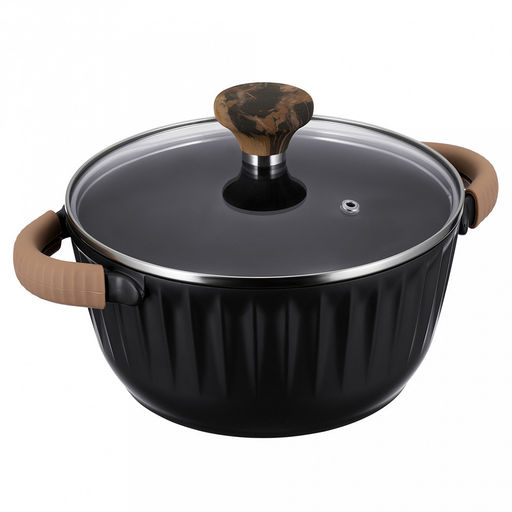 Кастрюля с антипригарным покрытием Fiamma 2,6л, д20см, h16см, s1,6мм, дно s4,5мм, литой алюминий, стеклянная крышка, пароотвод, бакелитовая ручка с покрытием soft-touch, силиконовые съемные ручки-прихватки, капсульное дно, цветная коробка, Regen