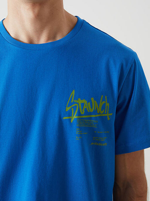 Bisiklet Yaka K?sa Kollu Bask?l? Penye Erkek Ti??rt