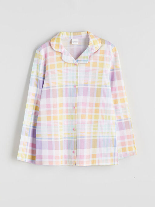 G?mlek Yaka Ekose K?z ?ocuk Pijama ?st