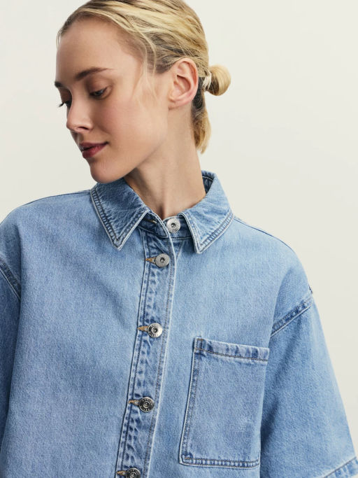 Джинсовая рубашка с коротким рукавом / Zarina  фото 14