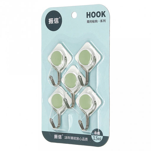 Крючок на липучке "Ромб" металлический с пластмассовым основанием, 5 штук 3,8х5,5х2,1см, в блистере, цвета в ассортименте: желтый, сиреневый, мятный (Китай)