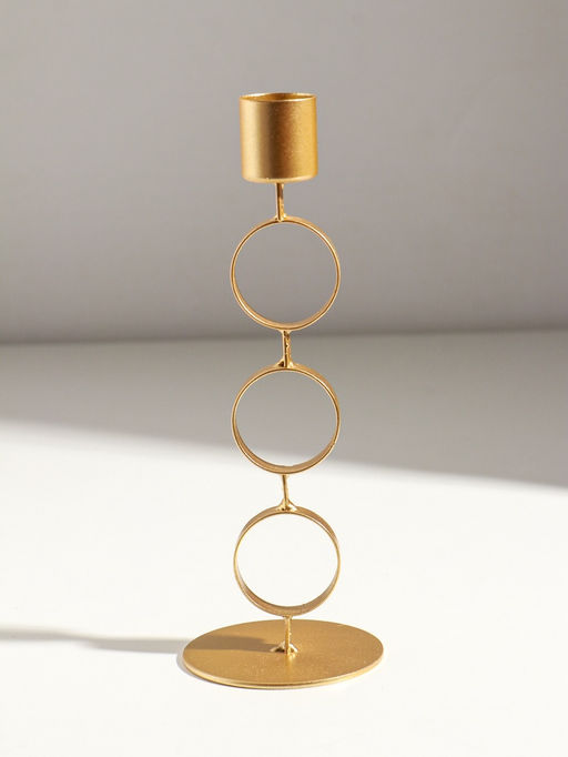 Подсвечник металл на 1 свечу "Три кольца" d=2,5 см золото 7,5х7,5х21 см