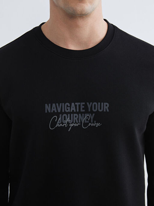 Bisiklet Yaka Bask?l? Erkek Sweatshirt