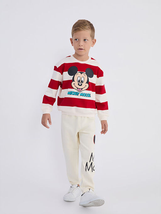 Bisiklet Yaka Mickey Mouse Bask?l? Erkek ?ocuk Sweatshirt
