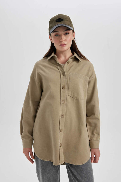 Габардиновая туника с длинными рукавами Relax Fit - Defacto фото 3