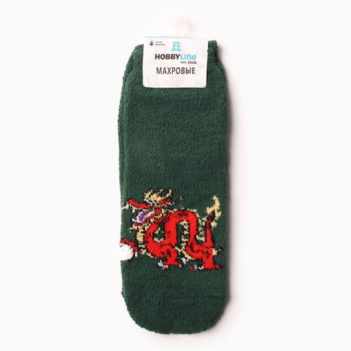 Носки женские махровые «Дракон с яйцом», тёмно-зелёные, размер 36-40