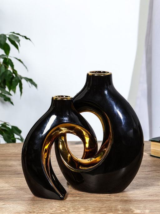 Ваза для цветов «Лари», набор 2 шт., 22×20 см, d=4 см, керамика, чёрная