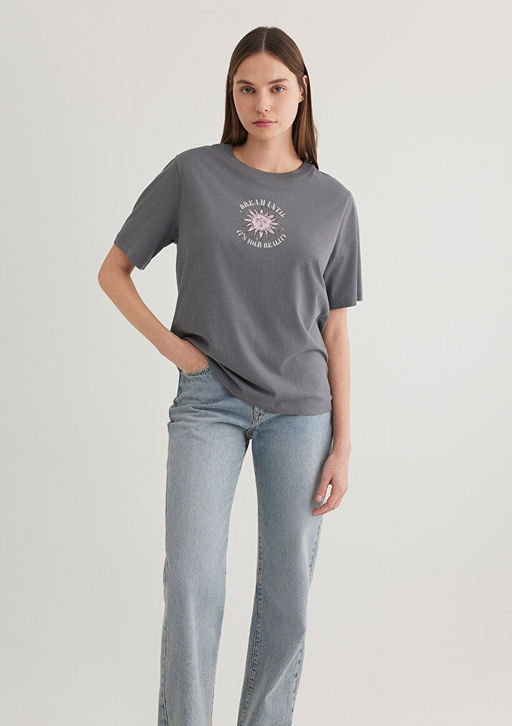 Bask?l? Antrasit Tisort - Mavi фото 3