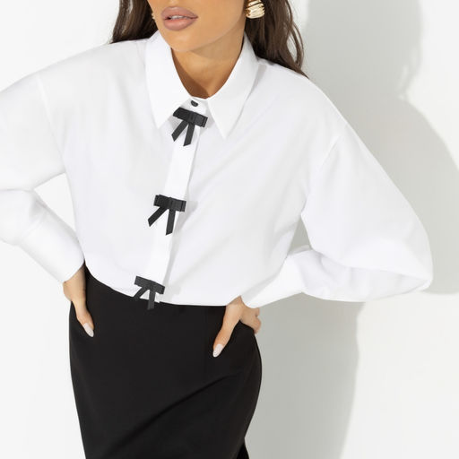 Рубашка с контрастным декором, Стильный вайб (white) - Charutti фото 3