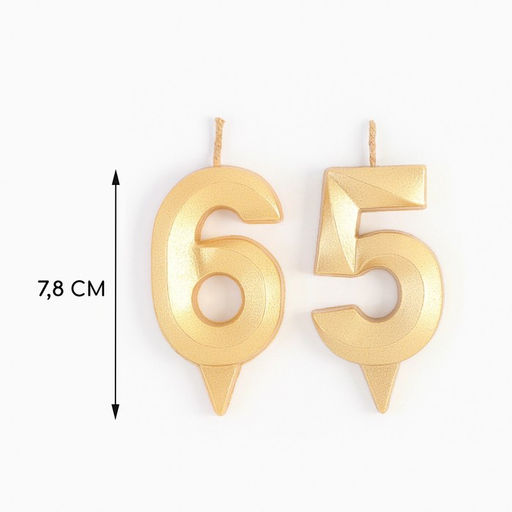 Свеча в торт юбилейная Грань (набор 2 в 1), цифра 65, цифра 56, золотой металлик, 6,5 см - Страна карнавалия фото 2