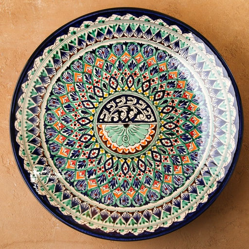 Ляган узбекский Риштанская керамика «Узоры» для плова, d=42 см, синий МИКС