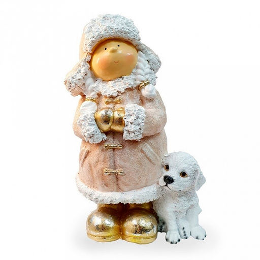 Скульптура-фигура для сада из полистоуна Девочка в шапке с собачкой h42см (Россия)