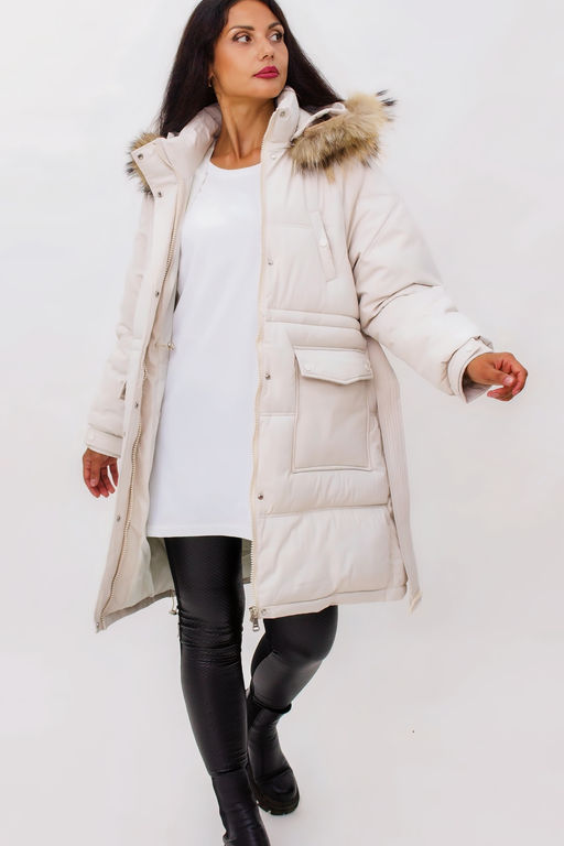 Зимняя куртка на поясе с натуральным мехом арт. 23226