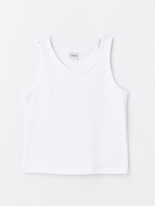 Bisiklet Yaka Bask?l? K?z ?ocuk Crop Ti??rt ve Atlet - Waikiki фото 3