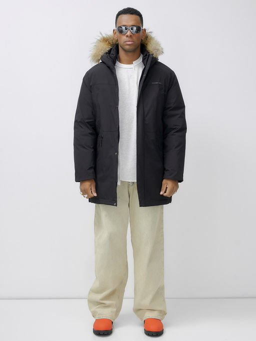 Парка зимняя с мехом черного цвета до - 30