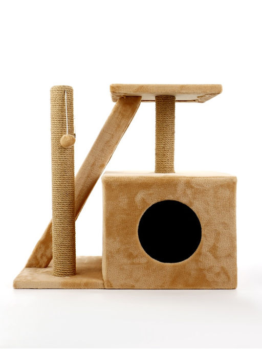 Домик для кошек с когтеточкой «Домосед», с лестницей и площадкой, 60×35×56 см, бежевый