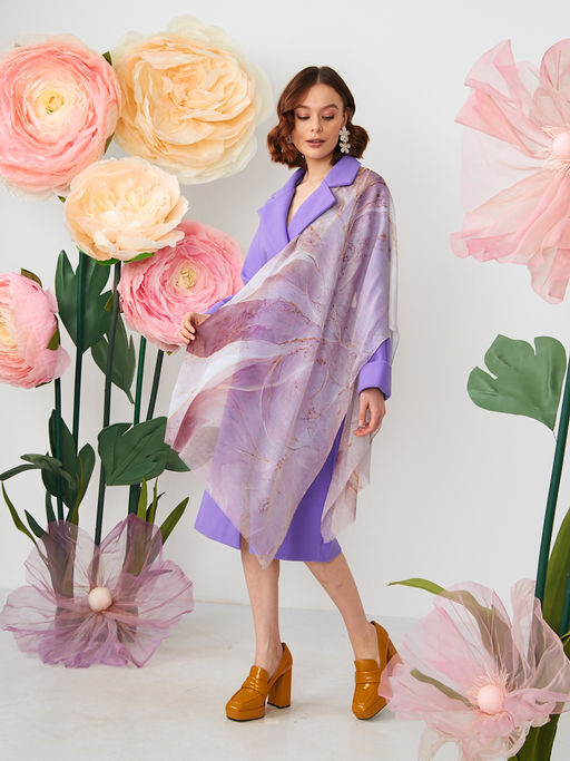 Большой, мягкий, тонкий и очень нежный двусторонний палантин с рисунком в стиле арт-дек - Tantino фото 8