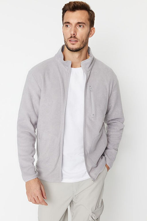 Gri Regular/Normal Kesim Fermuarl_ S_cak Tutan Kal_n Anti-pilling Polar Sweatshirt TMNAW23HI00050 - Trendyolmilla фото 2