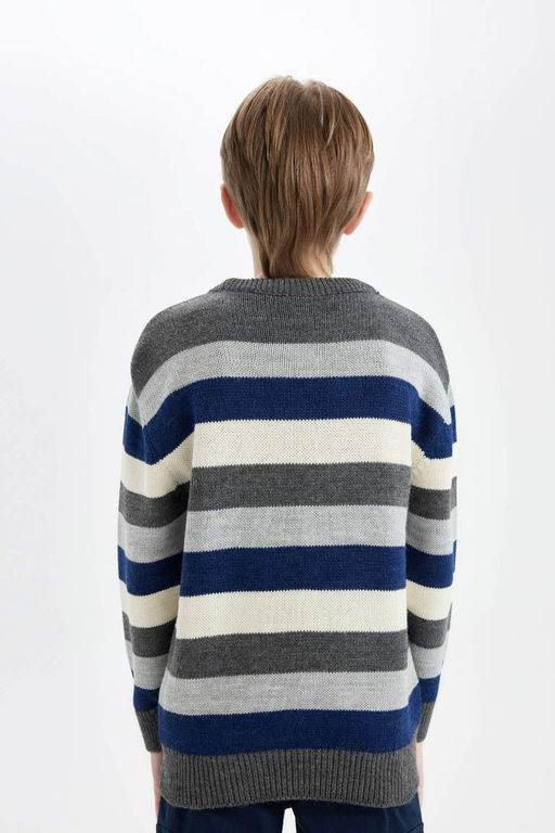 Трикотажный свитер стандартного кроя с круглым вырезом для мальчика с цветными блоками - Defacto фото 6