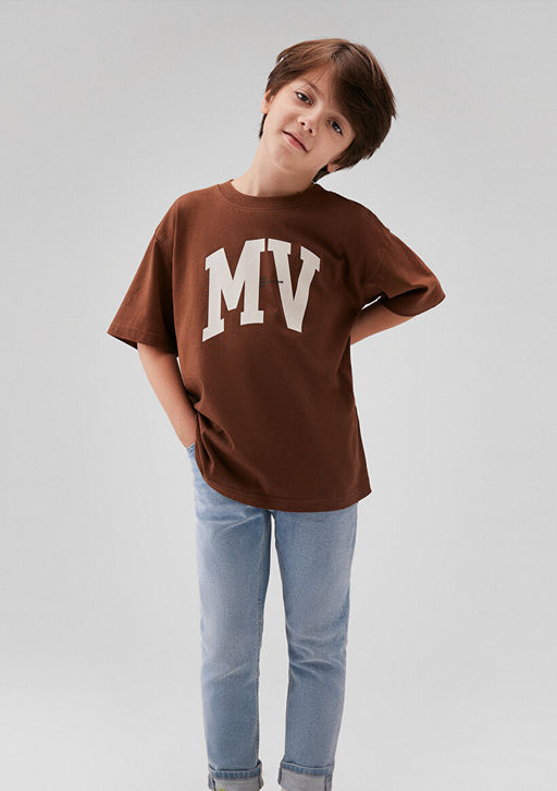 MV Logo Bask?l? Kahverengi Tisort