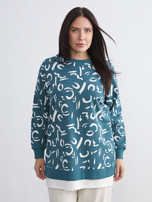 Bisiklet Yaka Desenli Kad?n Sweatshirt Tunik