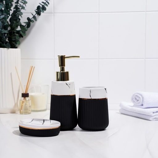 Аксессуары для ванной SAVANNA Grace, 3 предмета, дозатор для мыла 290 мл, стакан, мыльница, чёрные фото 5