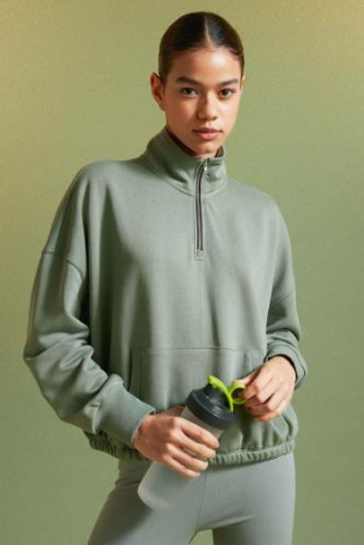 DeFactoFit Crop Dik Yaka Etek Ucu Lastikli Basic Duz Sporcu Sweatshirt