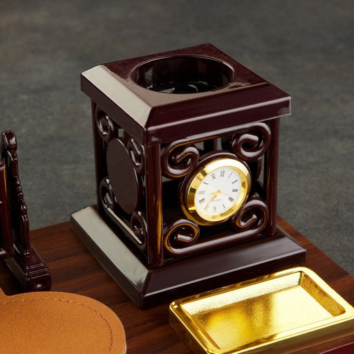 Набор настольный, органайзер 6 в 1, с визитницей и часами, вишня