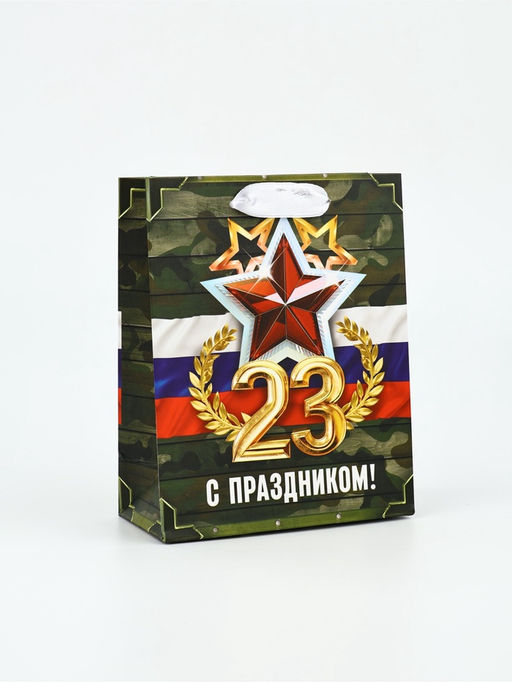 Цена за 3 шт. Пакет подарочный ламинированный «23 февраля», S 12×15×5.5 см