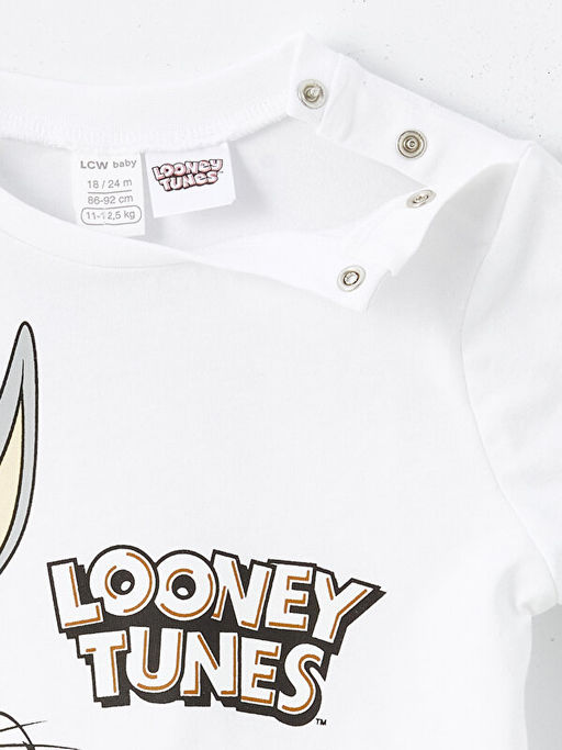 Bisiklet Yaka K?sa Kollu Tazmanya Canavar? Bask?l? Erkek Bebek Ti??rt - Waikiki фото 3