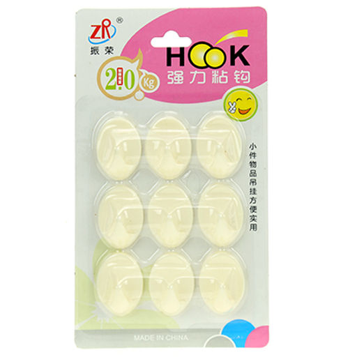 Крючок на липучке "Овал" пластмассовый, 9 штук, 3,4х2,3х1,5см, в блистере (Китай)