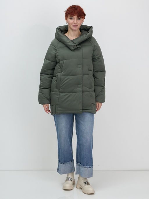 Куртка зимняя женская с капюшоном модная цвета хаки 7651Kh - Visdeer фото 2