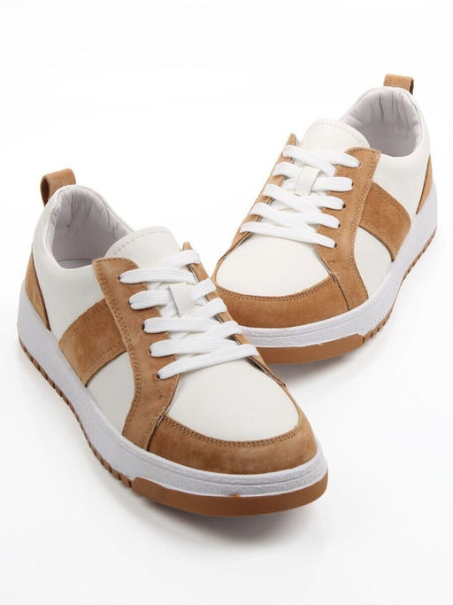 03-C934-5 WHITE/BROWN Кеды кожаные женские (натуральная кожа, натуральная замша)