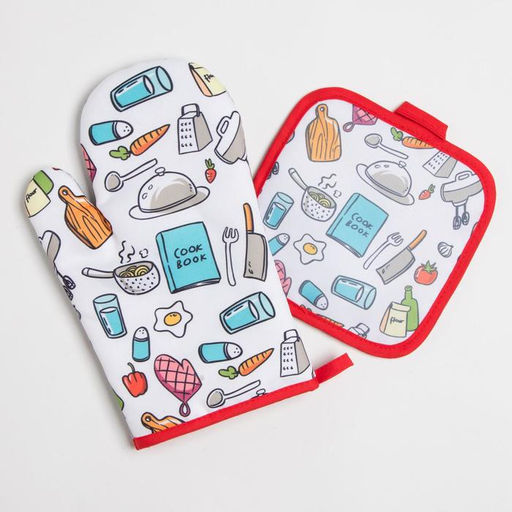 Кухонный набор Доляна Cook book, прихватка 17*17 см, рукавица 26*16 см,100% п/э  фото 2