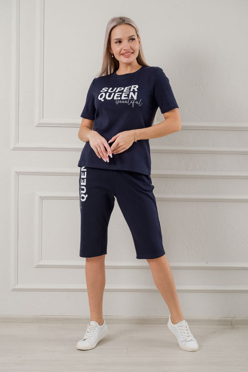 Пижама женская из бридж и футболки из интерлока Королева темно-синий - Амадэль фото 2
