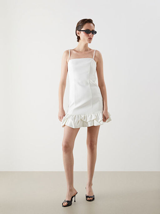 Kare Yaka Ask?l? A Kesim Poplin Mini Elbise