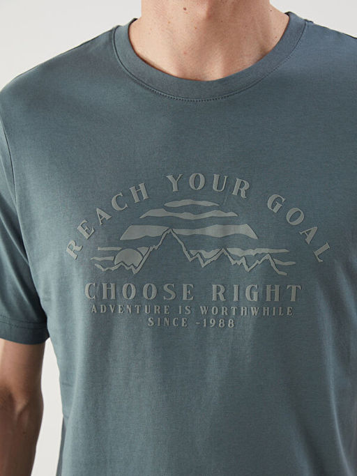 Bisiklet Yaka Bask?l? Erkek Ti??rt