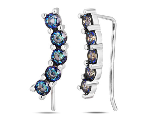 Серьги, мистик кварц синий, Зажим